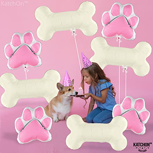KatchOn Pink Dog Bone & Paw Balloons – 8 Pack, 29 Inch, Self-Sealing Foil Balloons for Dog Birthday Party Decorations