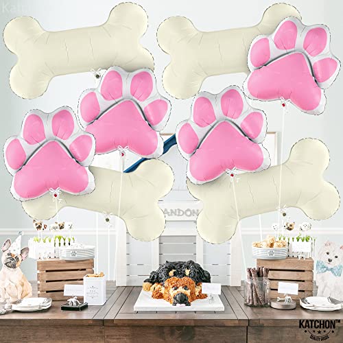 KatchOn Pink Dog Bone & Paw Balloons – 8 Pack, 29 Inch, Self-Sealing Foil Balloons for Dog Birthday Party Decorations