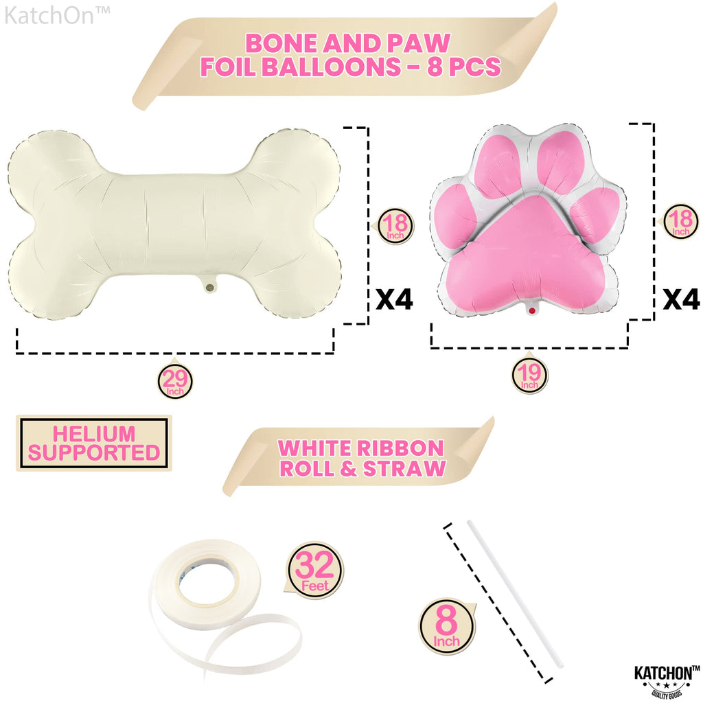 KatchOn Pink Dog Bone & Paw Balloons – 8 Pack, 29 Inch, Self-Sealing Foil Balloons for Dog Birthday Party Decorations