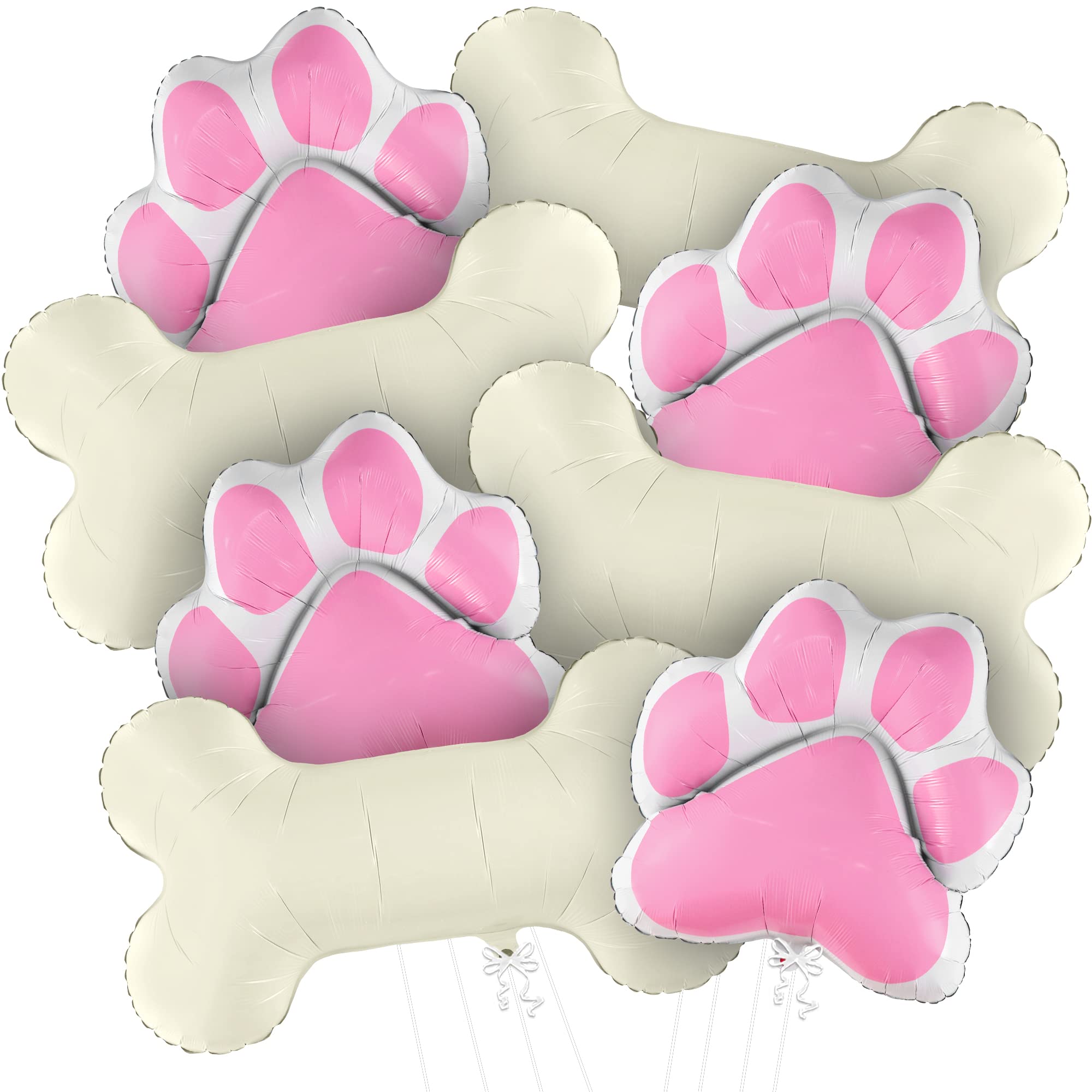 KatchOn Pink Dog Bone & Paw Balloons – 8 Pack, 29 Inch, Self-Sealing Foil Balloons for Dog Birthday Party Decorations