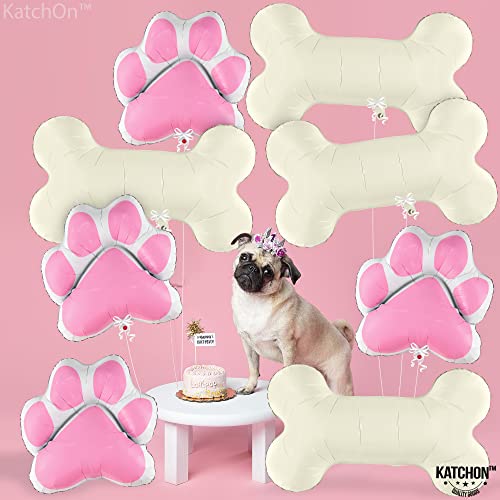 KatchOn Pink Dog Bone & Paw Balloons – 8 Pack, 29 Inch, Self-Sealing Foil Balloons for Dog Birthday Party Decorations