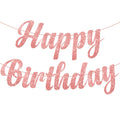 KatchOn Pre-Strung Rose Gold Glitter Happy Birthday Banner - 10 Ft, No DIY, Reusable