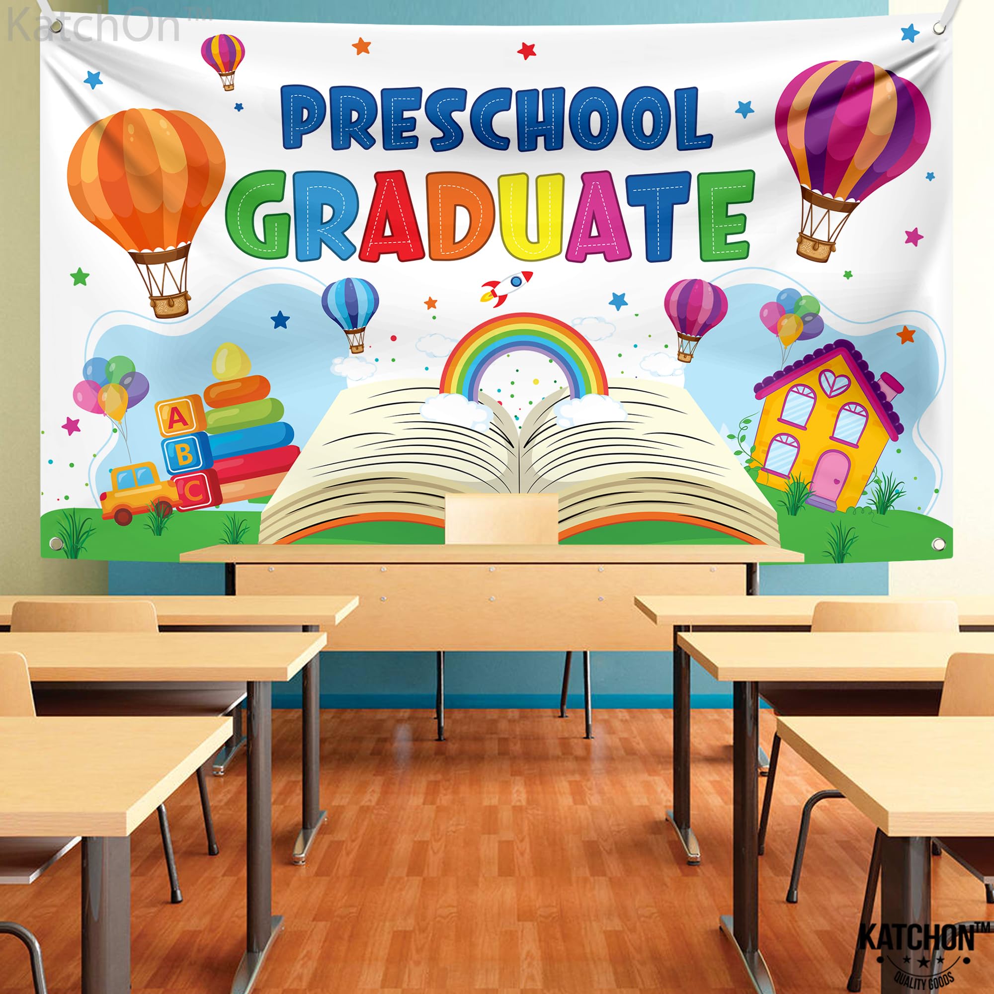 KatchOn Preschool Graduation Banner 2026 – 72x44 Inch Multicolor Kindergarten Backdrop, Class of 2026 Decorations