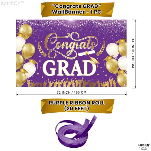 KatchOn Purple and Gold Congrats Grad Banner 72x44 Inch - Class of 2026 Graduation Decorations