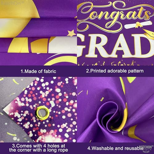 KatchOn Purple and Gold Congrats Grad Banner 72x44 Inch - Class of 2026 Graduation Decorations