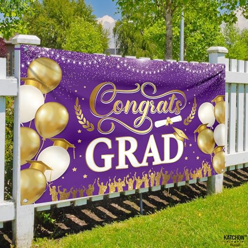 KatchOn Purple and Gold Congrats Grad Banner 72x44 Inch - Class of 2026 Graduation Decorations