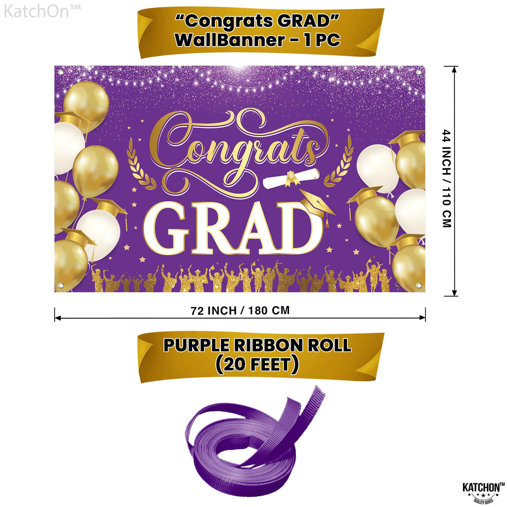 KatchOn Purple and Gold Congrats Grad Banner 72x44 Inch - Class of 2026 Graduation Decorations