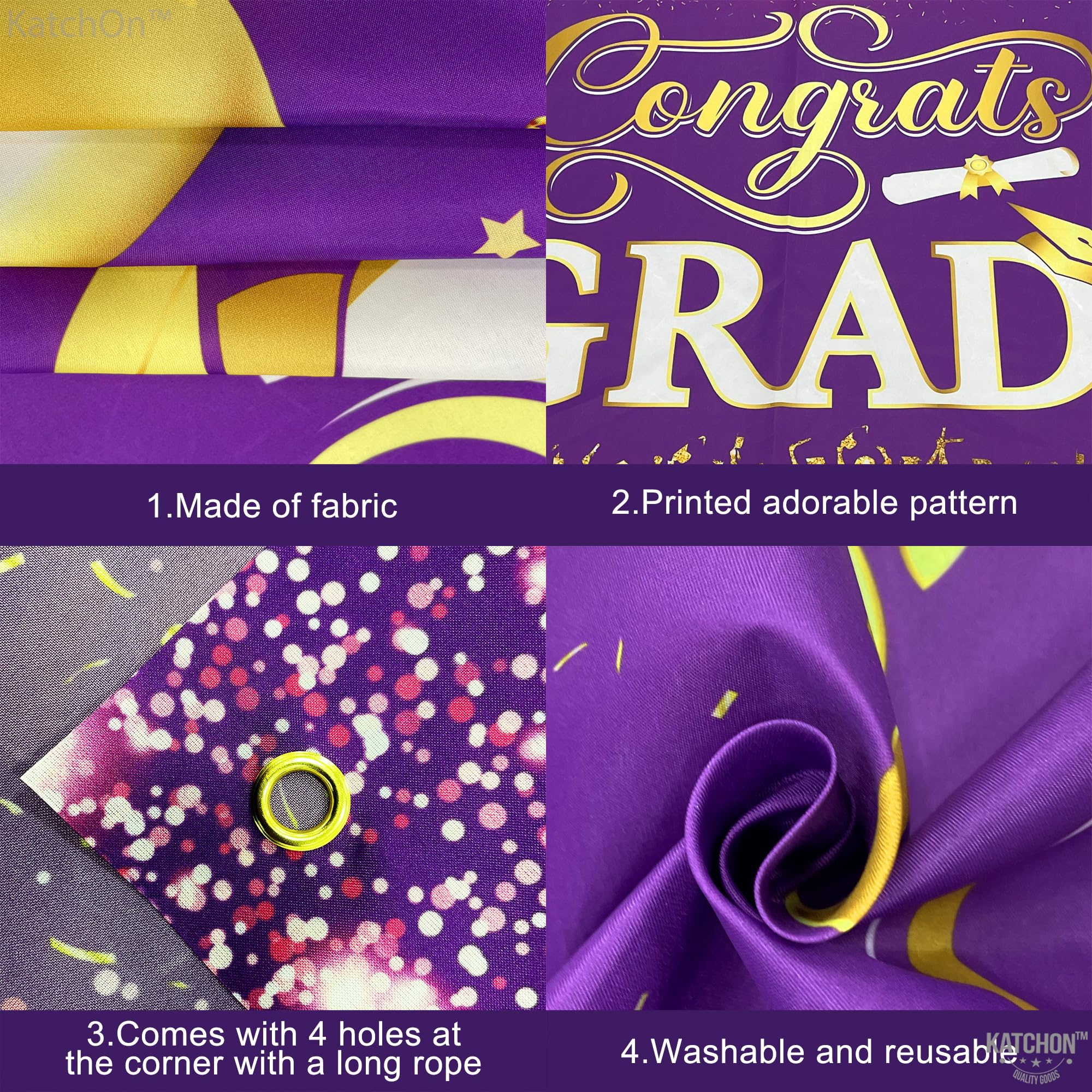 KatchOn Purple and Gold Congrats Grad Banner 72x44 Inch - Class of 2026 Graduation Decorations