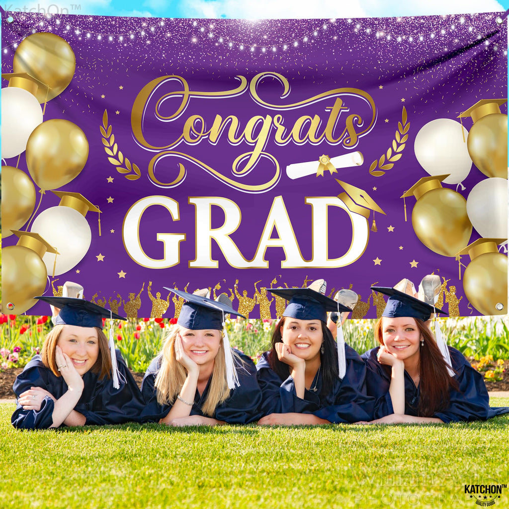 KatchOn Purple and Gold Congrats Grad Banner 72x44 Inch - Class of 2026 Graduation Decorations