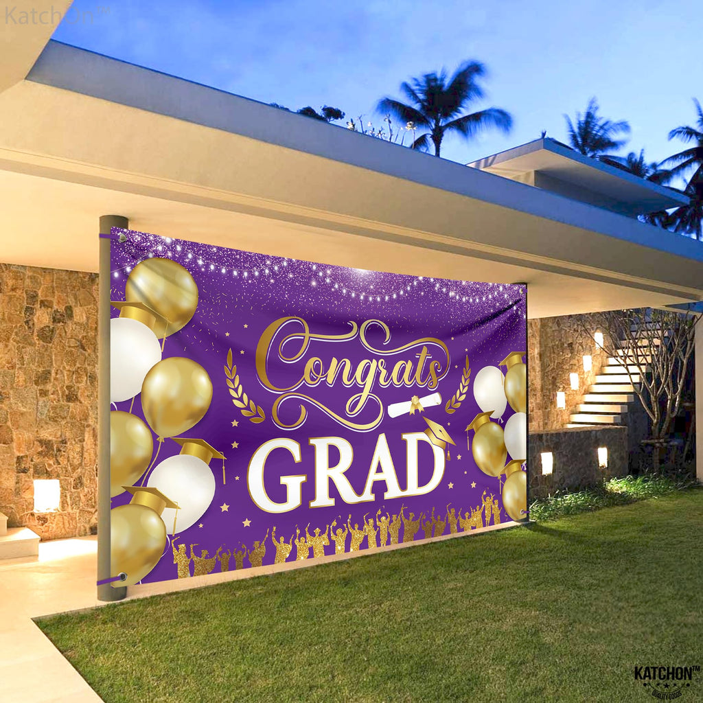 KatchOn Purple and Gold Congrats Grad Banner 72x44 Inch - Class of 2026 Graduation Decorations
