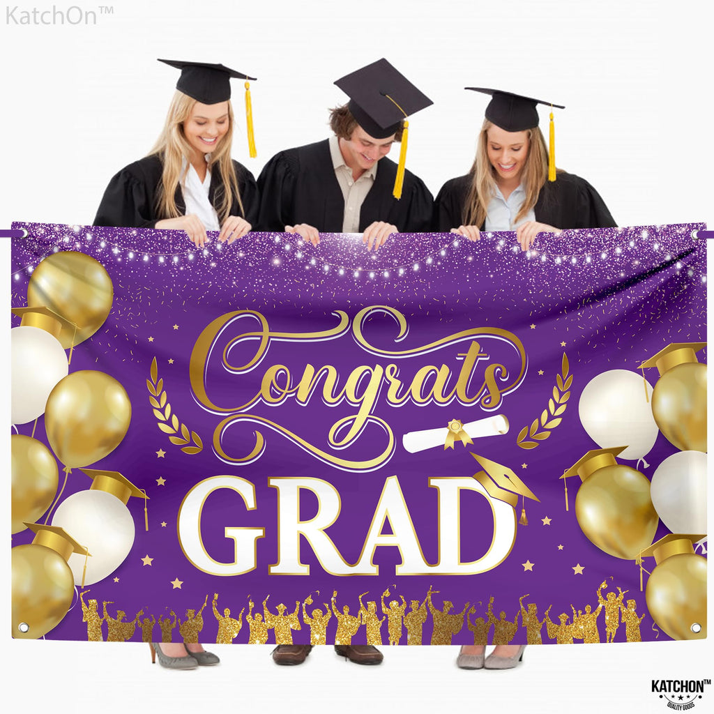 KatchOn Purple and Gold Congrats Grad Banner 72x44 Inch - Class of 2026 Graduation Decorations
