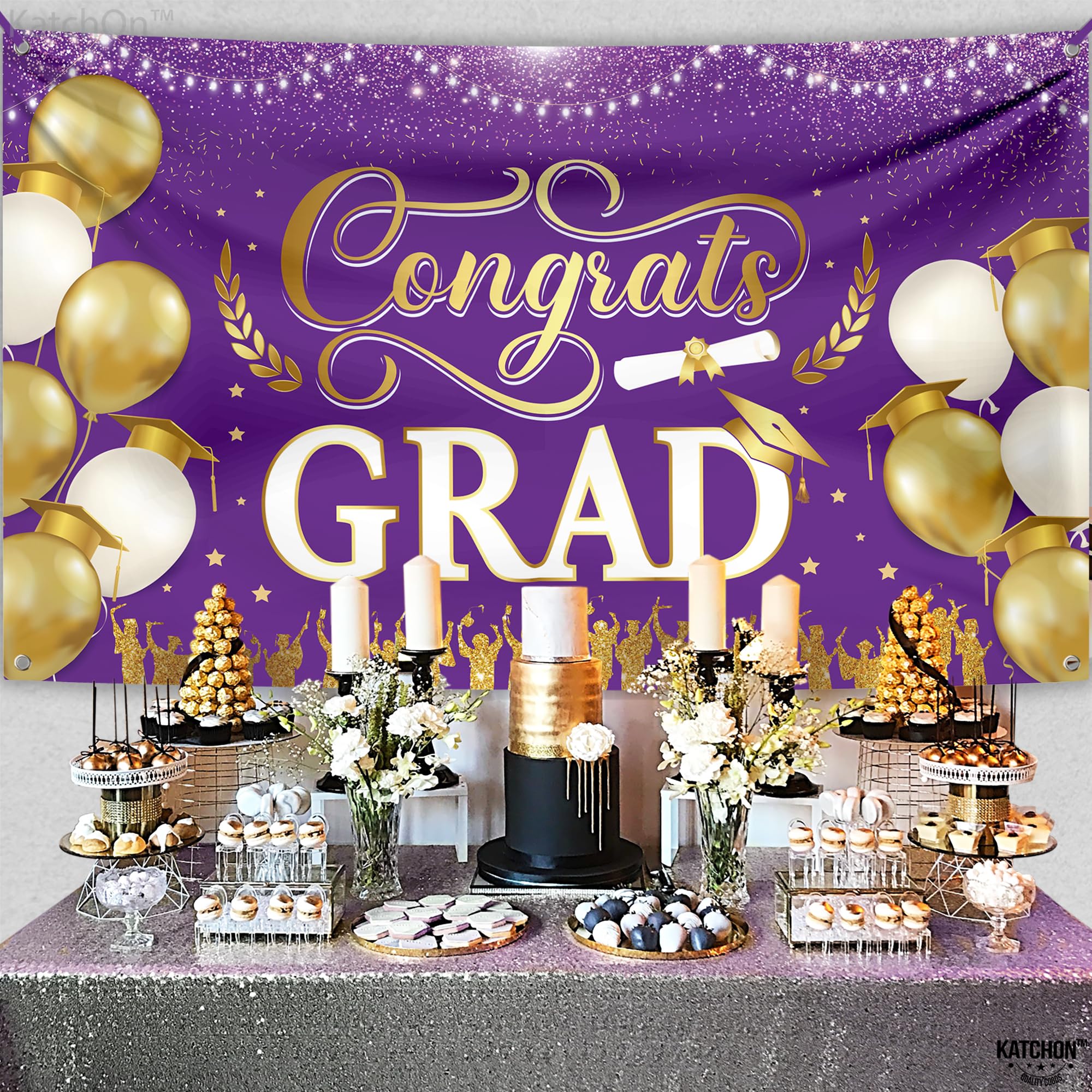 KatchOn Purple and Gold Congrats Grad Banner 72x44 Inch - Class of 2026 Graduation Decorations