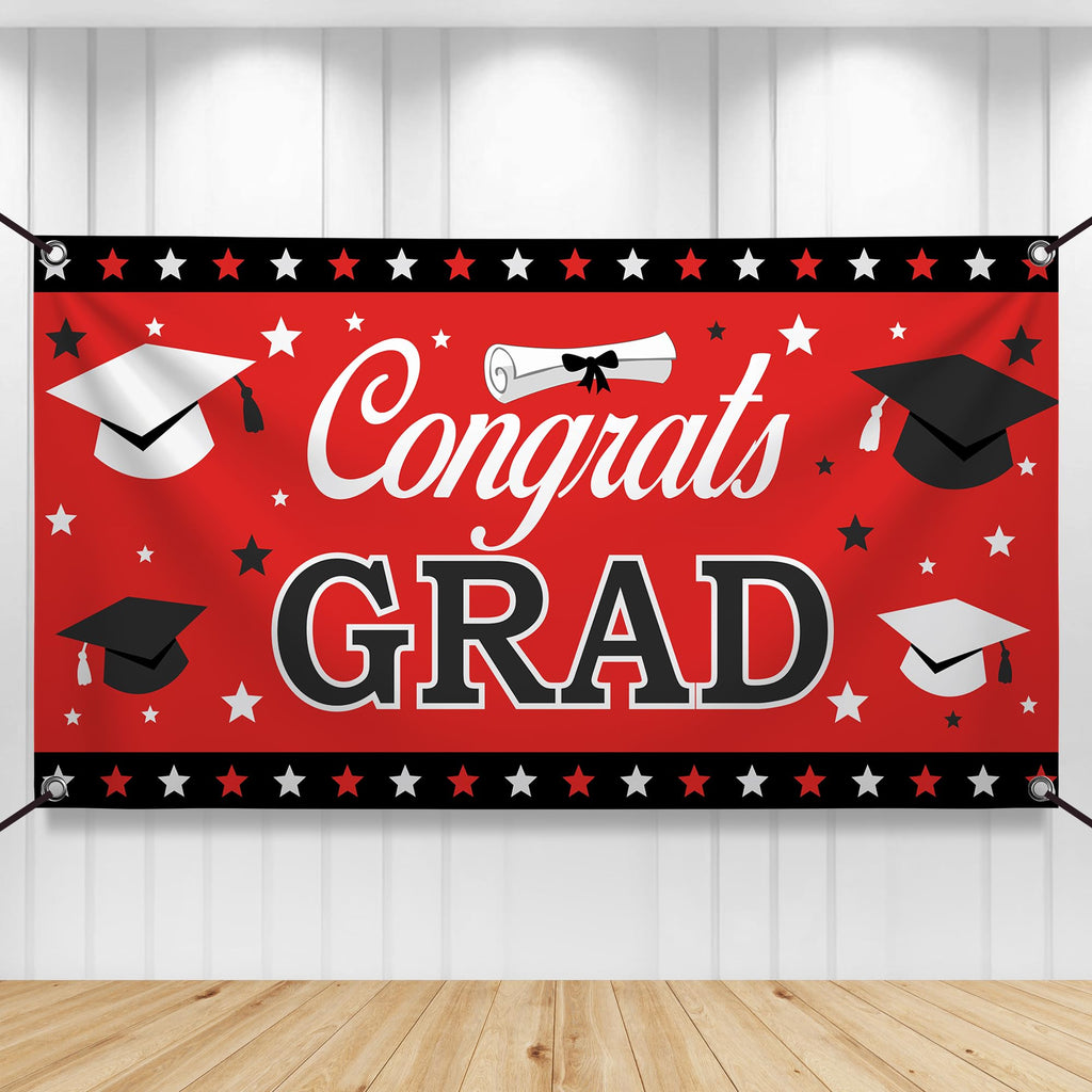 KatchOn Red and Black Graduation Banner 2026 – 72x44 Inch Fabric Banner with Corner Rings