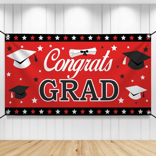 KatchOn Red and Black Graduation Banner 2026 – 72x44 Inch Fabric Banner with Corner Rings