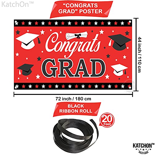 KatchOn Red and Black Graduation Banner 2026 – 72x44 Inch Fabric Banner with Corner Rings