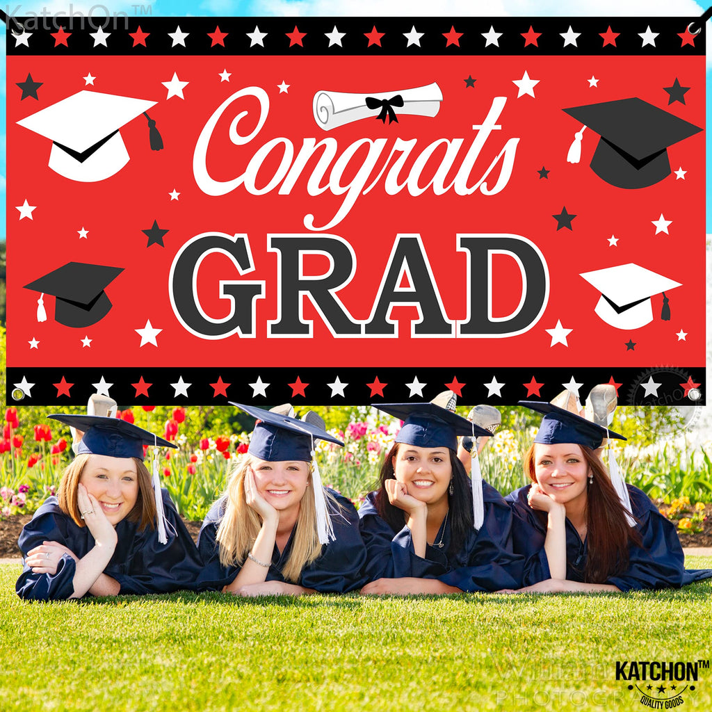 KatchOn Red and Black Graduation Banner 2026 – 72x44 Inch Fabric Banner with Corner Rings