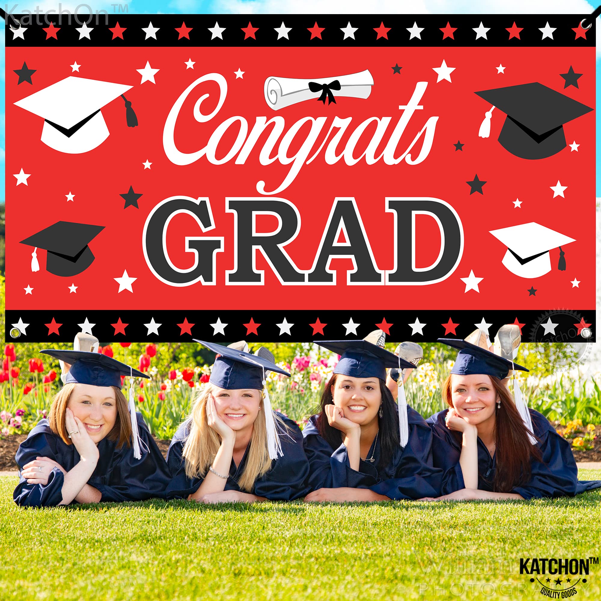 KatchOn Red and Black Graduation Banner 2026 – 72x44 Inch Fabric Banner with Corner Rings
