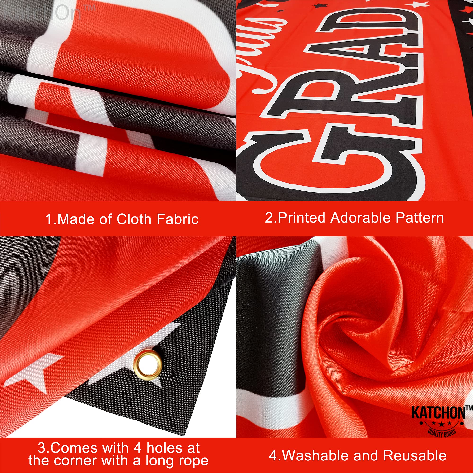 KatchOn Red and Black Graduation Banner 2026 – 72x44 Inch Fabric Banner with Corner Rings