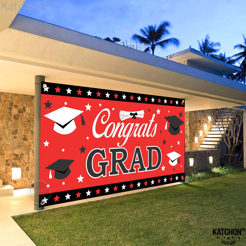 KatchOn Red and Black Graduation Banner 2026 – 72x44 Inch Fabric Banner with Corner Rings