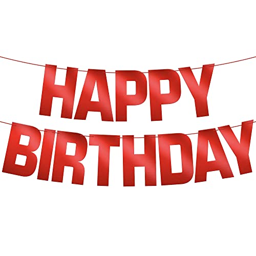 KatchOn Red Happy Birthday Banner – Pre-Strung 10ft Shiny Cardstock for Birthday Decor