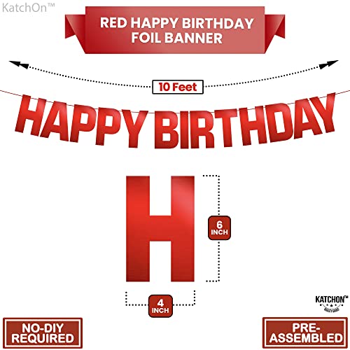 KatchOn Red Happy Birthday Banner – Pre-Strung 10ft Shiny Cardstock for Birthday Decor