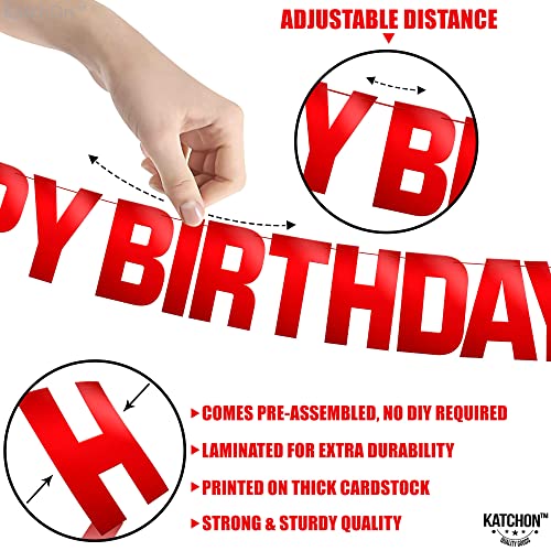 KatchOn Red Happy Birthday Banner – Pre-Strung 10ft Shiny Cardstock for Birthday Decor