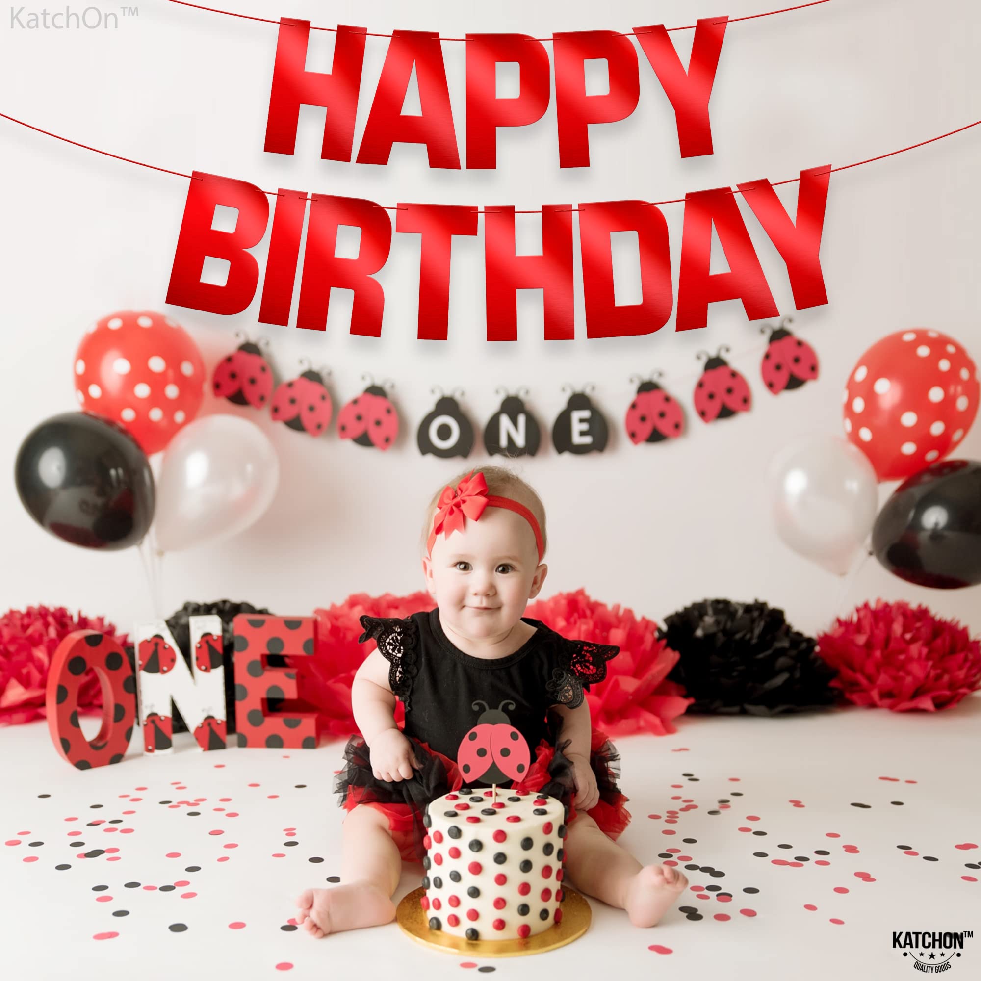 KatchOn Red Happy Birthday Banner – Pre-Strung 10ft Shiny Cardstock for Birthday Decor