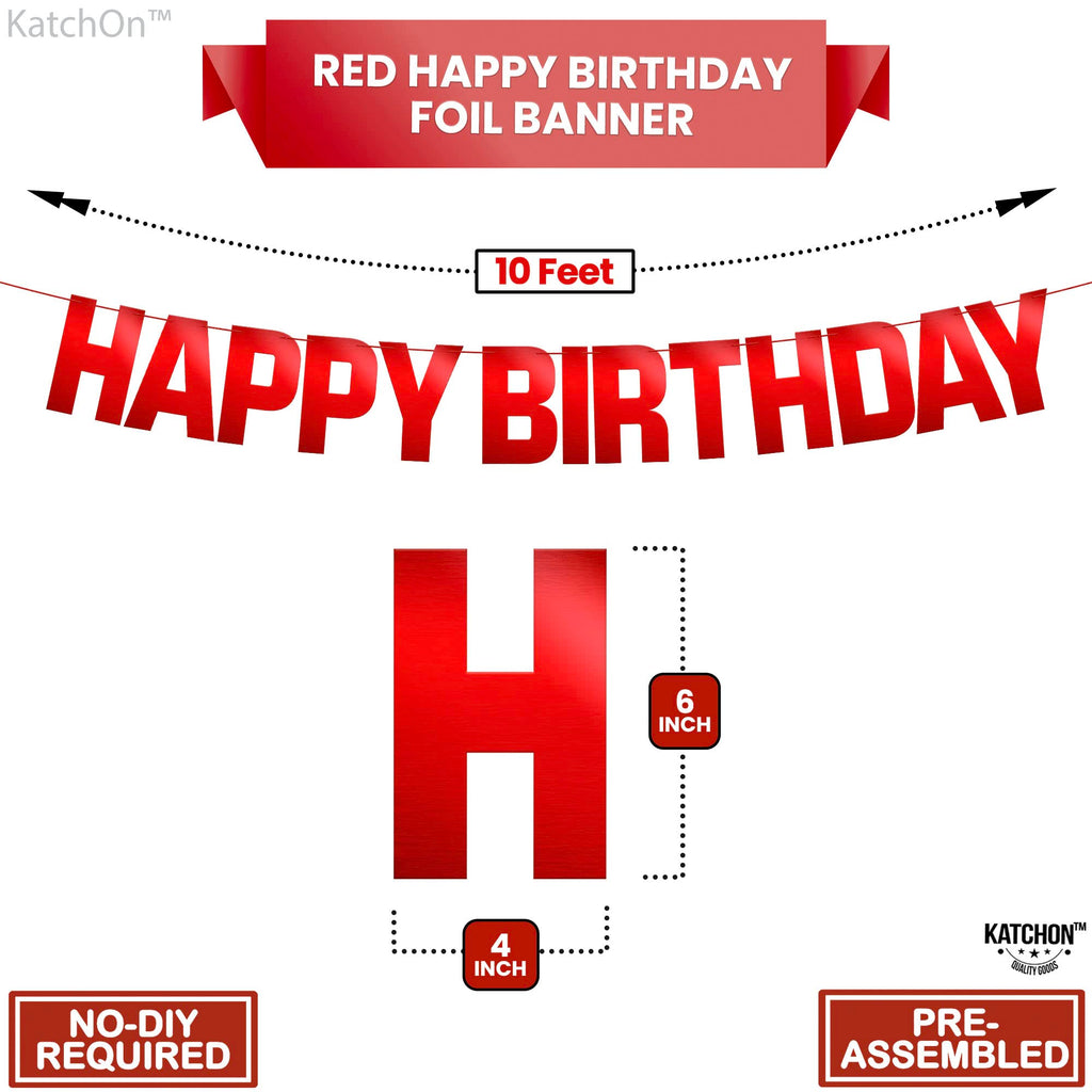 KatchOn Red Happy Birthday Banner – Pre-Strung 10ft Shiny Cardstock for Birthday Decor