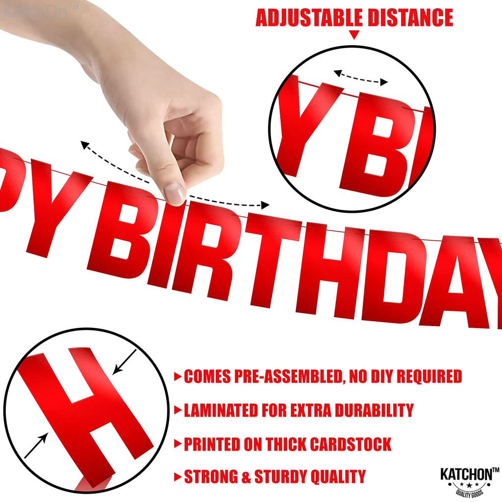 KatchOn Red Happy Birthday Banner – Pre-Strung 10ft Shiny Cardstock for Birthday Decor