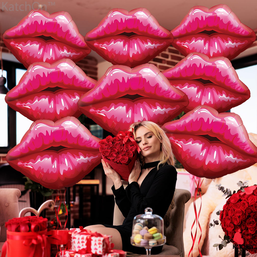KatchOn Red Lip Balloons - 30 Inch Pack of 8, Mylar Foil Kiss Balloons for Anniversary, Bachelorette, Bridal Shower & Pride Decorations