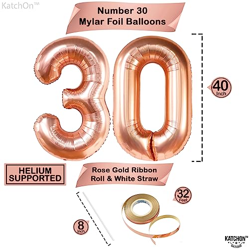 KatchOn Rose Gold 40-Inch Number 30 Balloon Set with Confetti & Banner for 30th Birthday or Anniversary