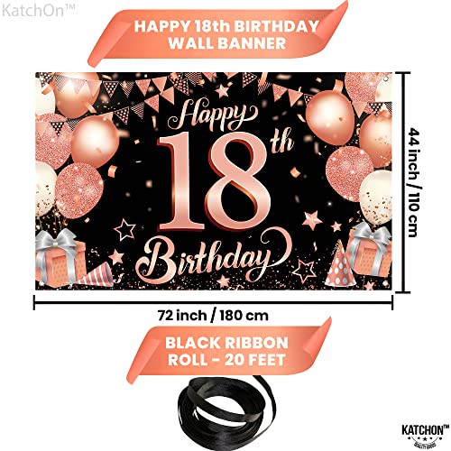 KatchOn Rose Gold Happy 18th Birthday Banner - 72x44 Inch Extra Large Sweet 18 Backdrop for Girls