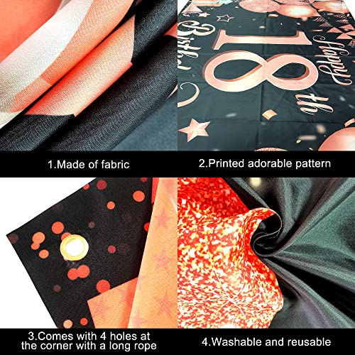 KatchOn Rose Gold Happy 18th Birthday Banner - 72x44 Inch Extra Large Sweet 18 Backdrop for Girls