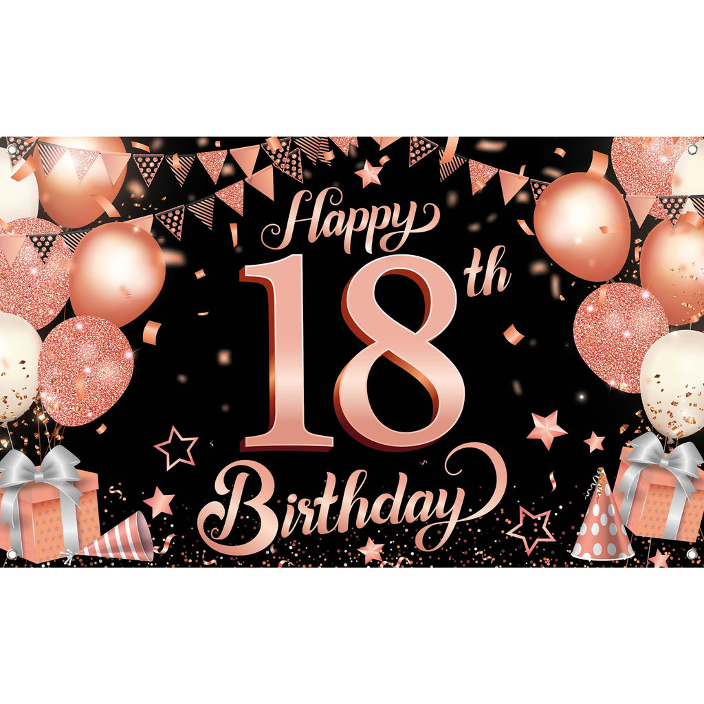 KatchOn Rose Gold Happy 18th Birthday Banner - 72x44 Inch Extra Large Sweet 18 Backdrop for Girls