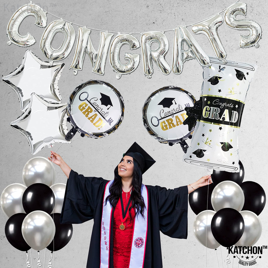 KatchOn Silver Congrats Graduation Balloon Set - 27 Pieces for Class of 2026