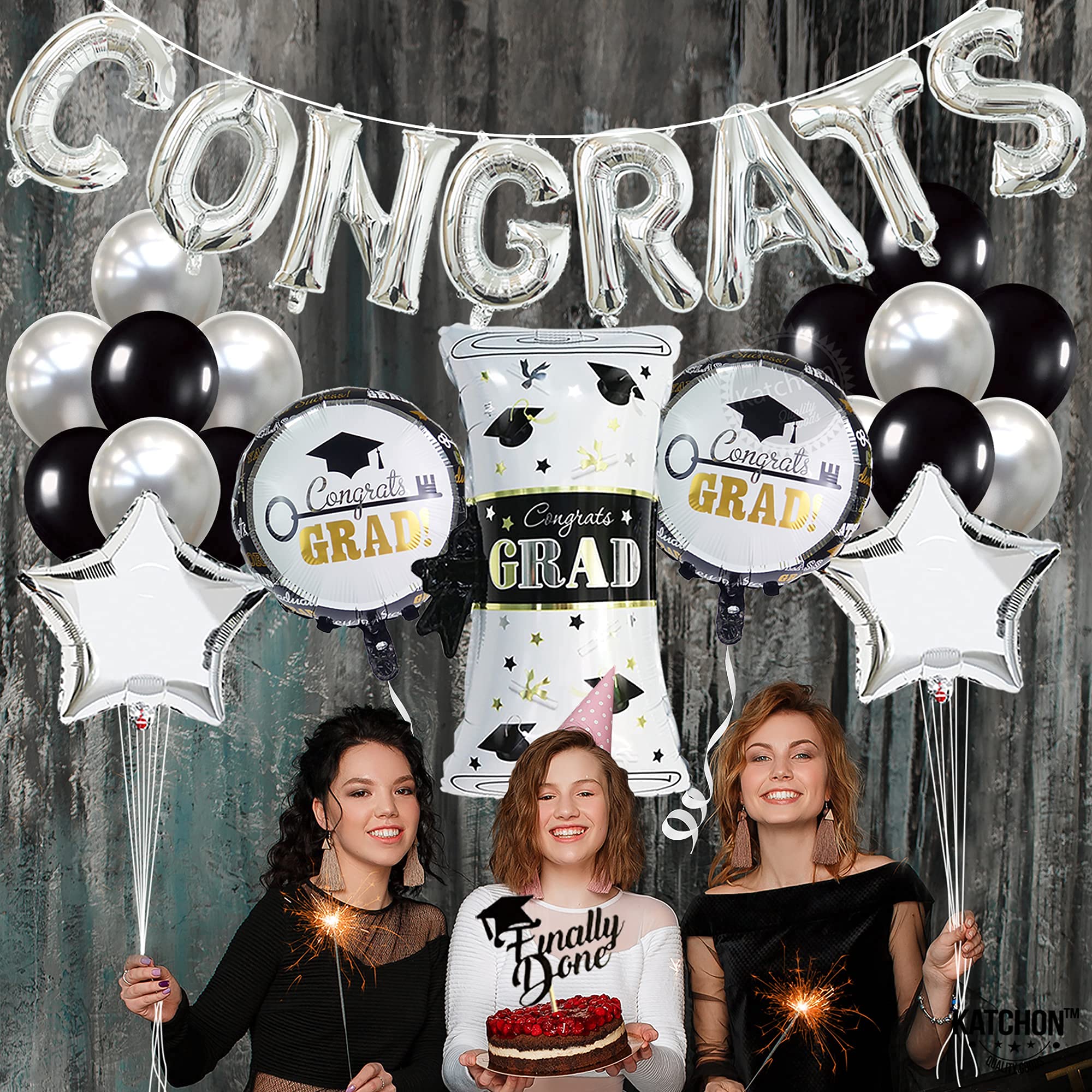 KatchOn Silver Congrats Graduation Balloon Set - 27 Pieces for Class of 2026