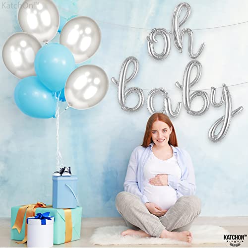 KatchOn Silver Oh Baby Balloon Banner - 16 Inch Letter Set for Gender Reveal & Baby Shower Decor