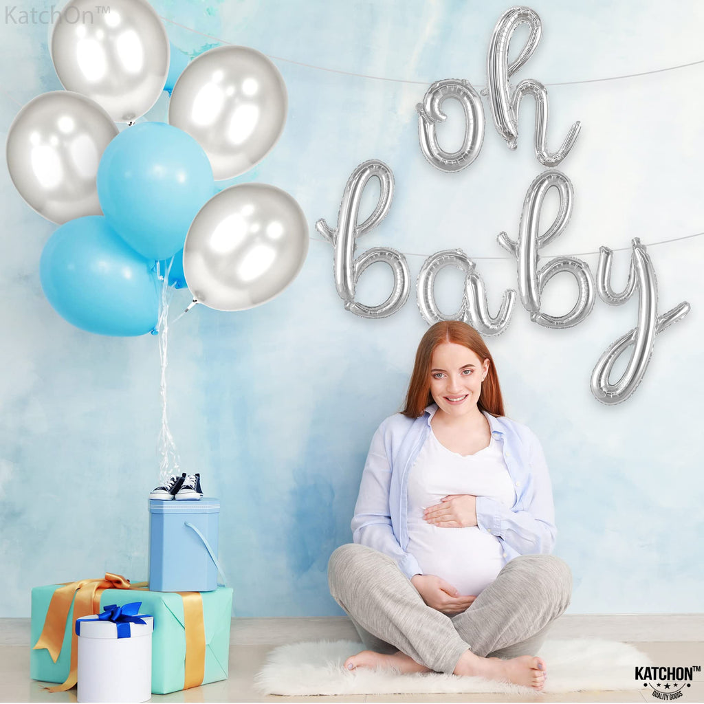KatchOn Silver Oh Baby Balloon Banner - 16 Inch Letter Set for Gender Reveal & Baby Shower Decor