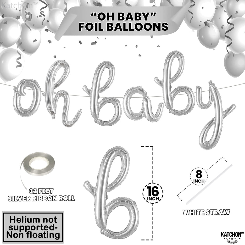 KatchOn Silver Oh Baby Balloon Banner - 16 Inch Letter Set for Gender Reveal & Baby Shower Decor