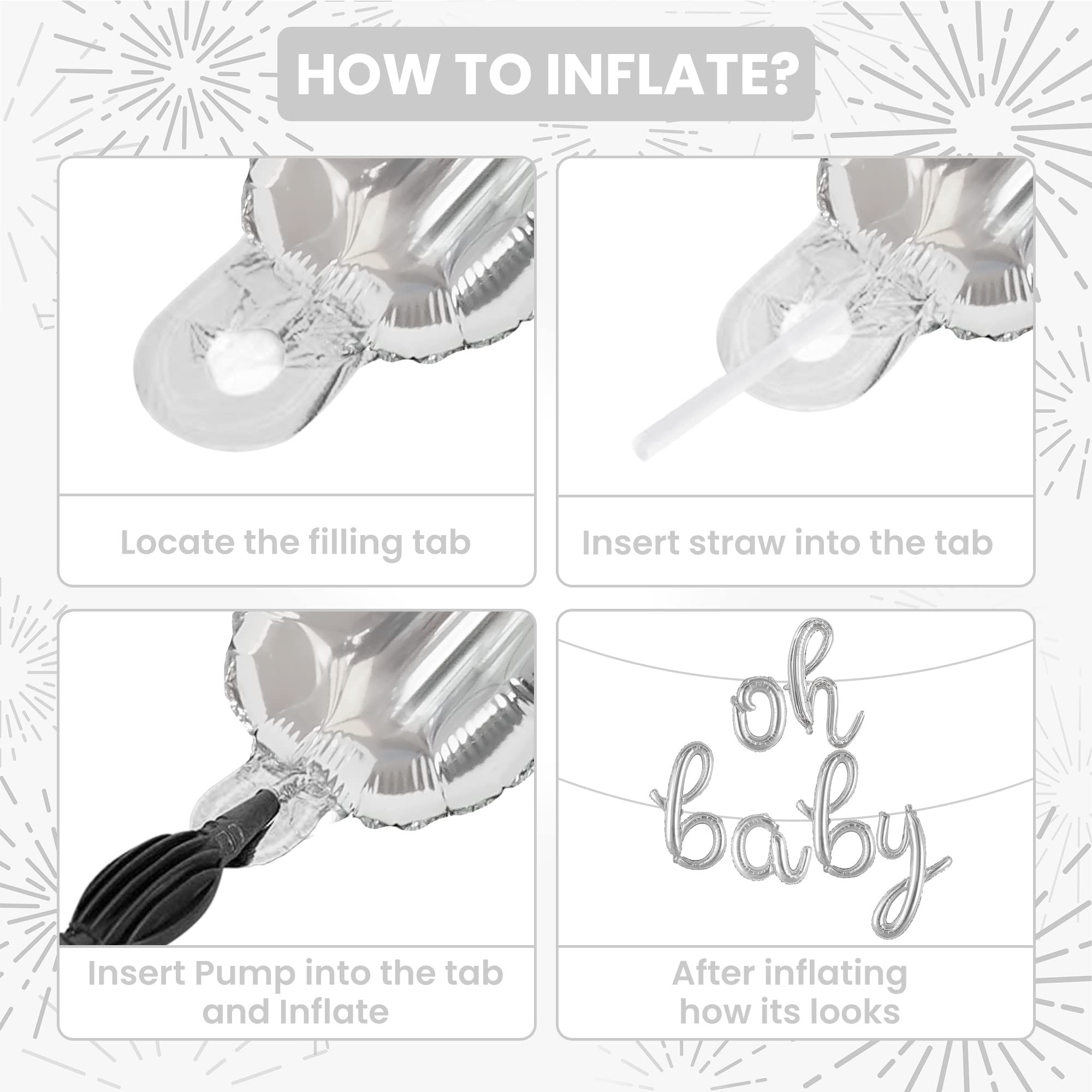 KatchOn Silver Oh Baby Balloon Banner - 16 Inch Letter Set for Gender Reveal & Baby Shower Decor