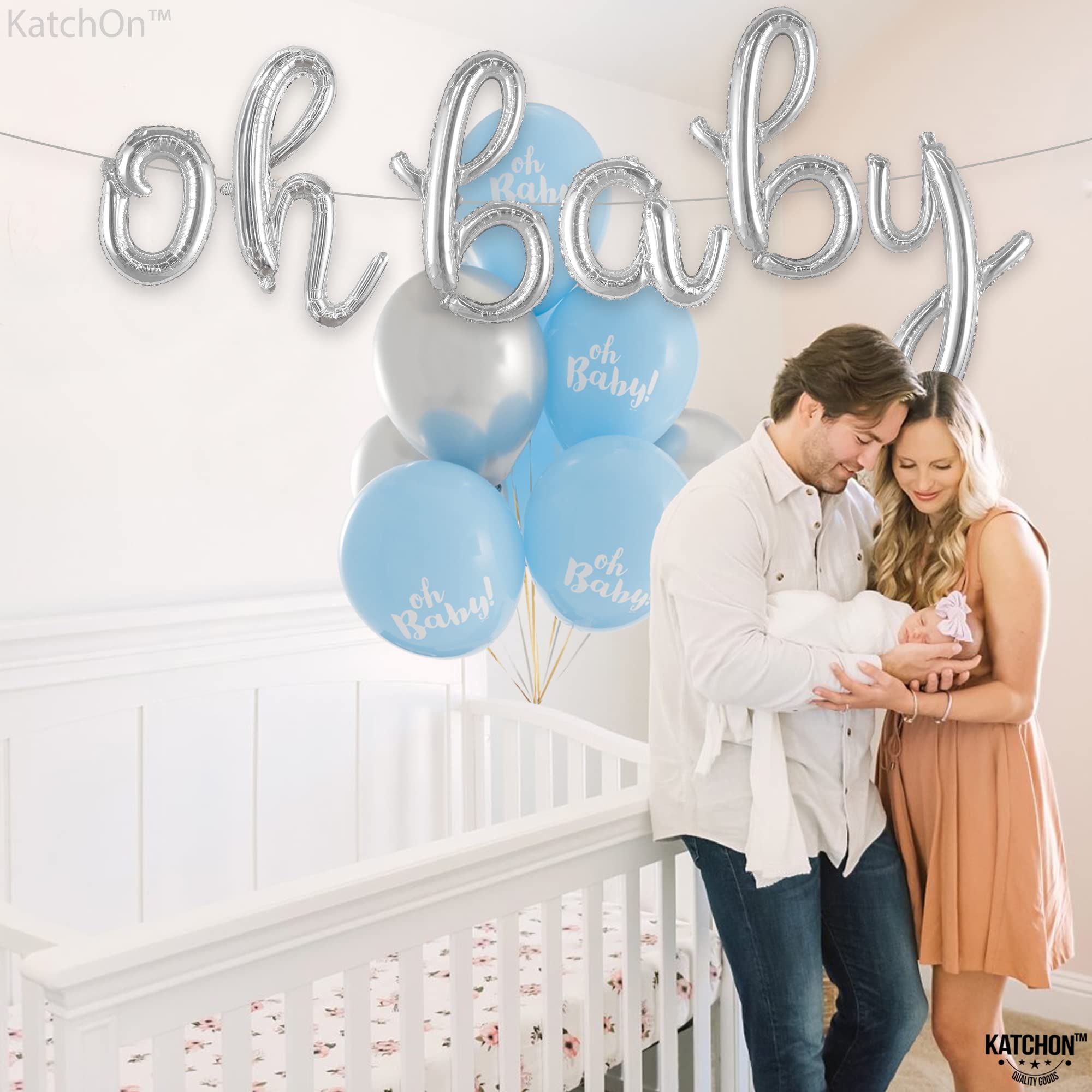 KatchOn Silver Oh Baby Balloon Banner - 16 Inch Letter Set for Gender Reveal & Baby Shower Decor