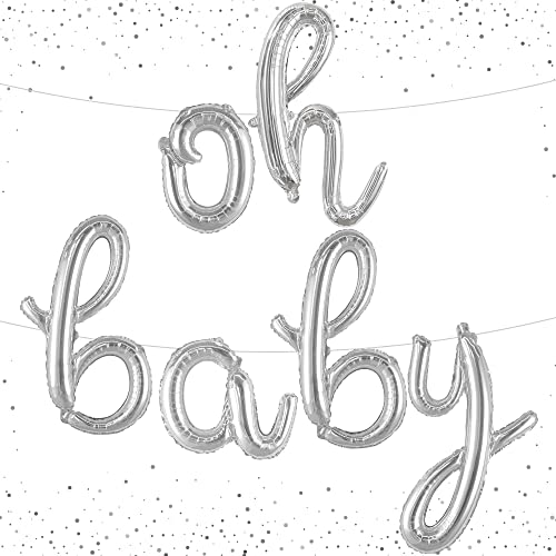 KatchOn Silver Oh Baby Balloon Banner - 16 Inch Letter Set for Gender Reveal & Baby Shower Decor