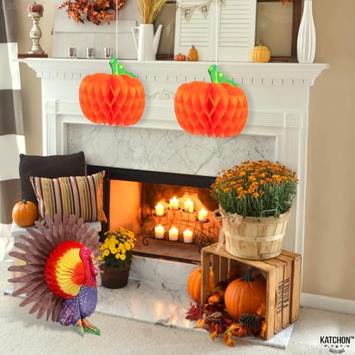 KatchOn Thanksgiving Centerpieces Pack of 3 – Turkey & Pumpkin Honeycomb Table Decorations