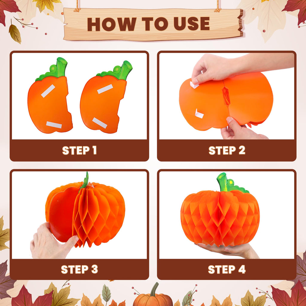 KatchOn Thanksgiving Centerpieces Pack of 3 – Turkey & Pumpkin Honeycomb Table Decorations