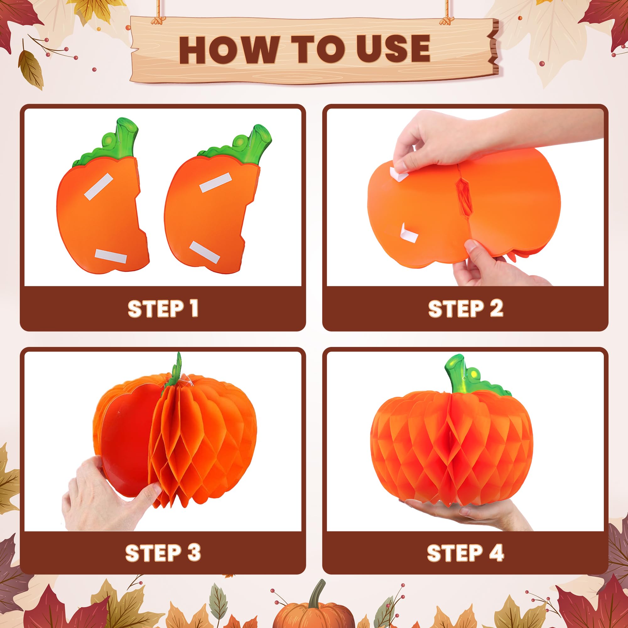 KatchOn Thanksgiving Centerpieces Pack of 3 – Turkey & Pumpkin Honeycomb Table Decorations