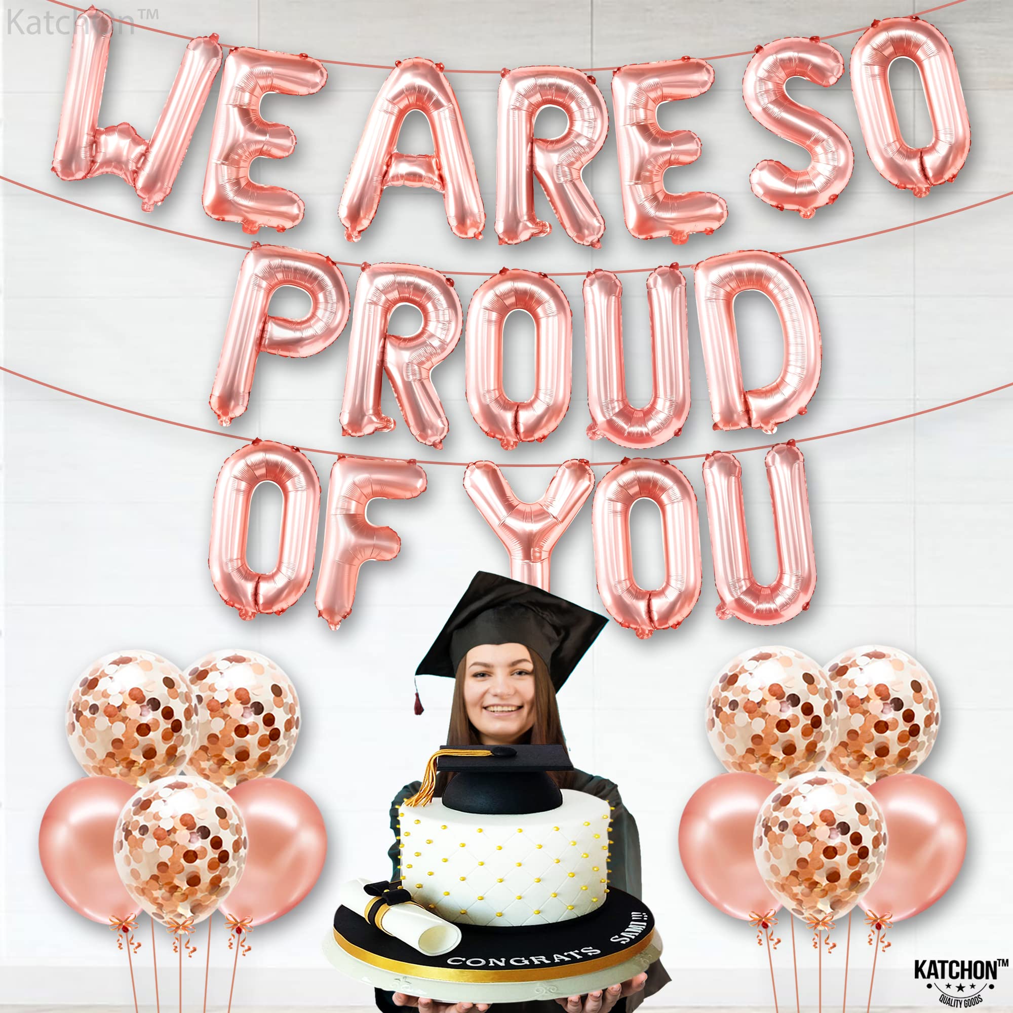 KatchOn We Are So Proud of You Balloons – 27-Pack, 16 Inch Rose Gold Foil Balloon Set for 2026 Graduation Decorations