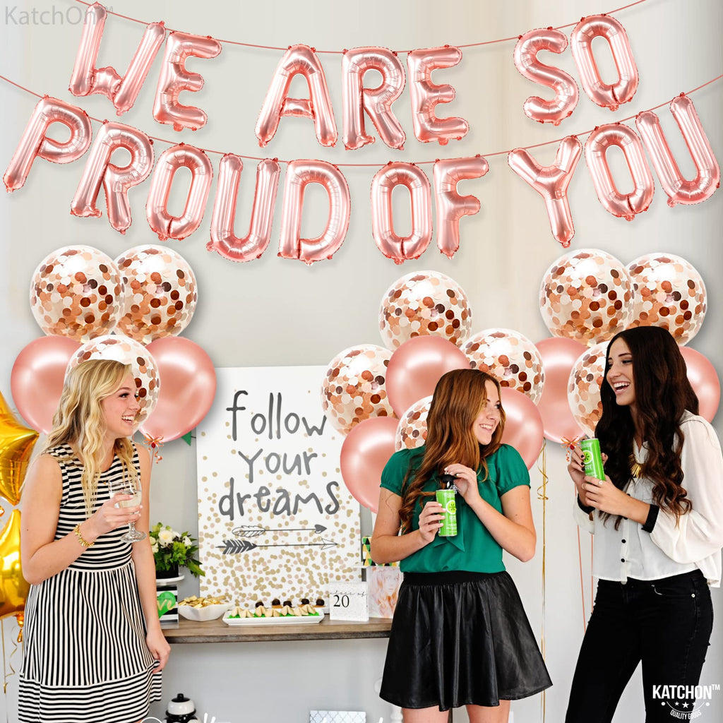 KatchOn We Are So Proud of You Balloons – 27-Pack, 16 Inch Rose Gold Foil Balloon Set for 2026 Graduation Decorations