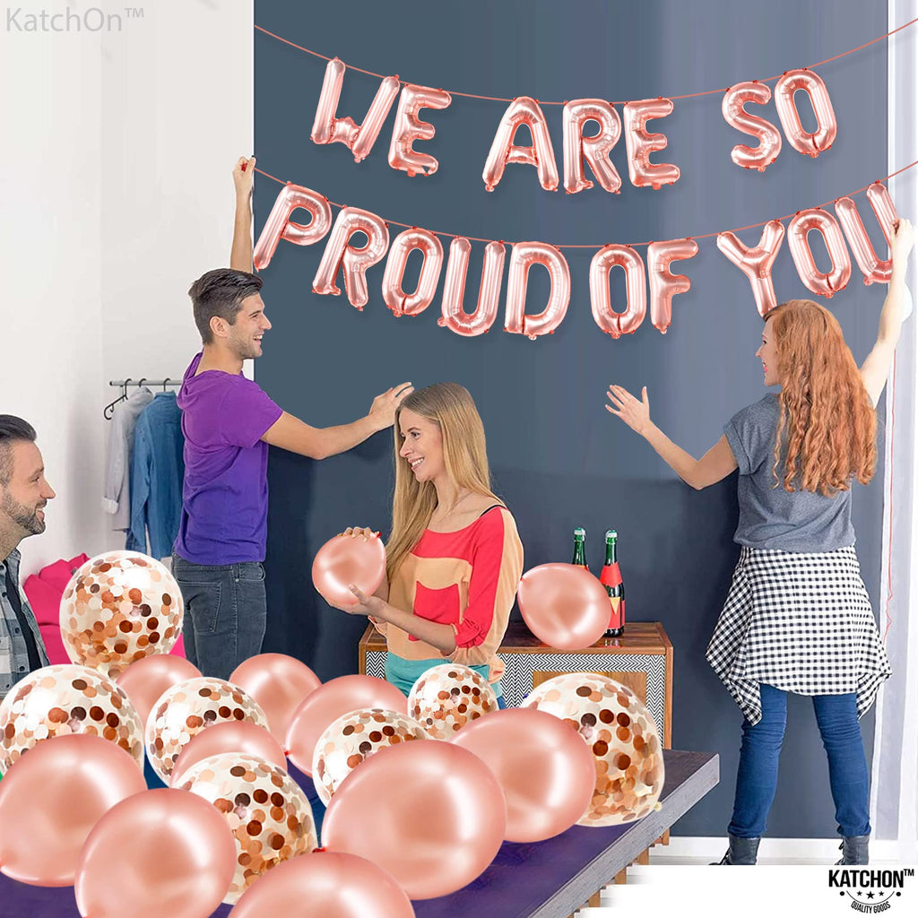 KatchOn We Are So Proud of You Balloons – 27-Pack, 16 Inch Rose Gold Foil Balloon Set for 2026 Graduation Decorations