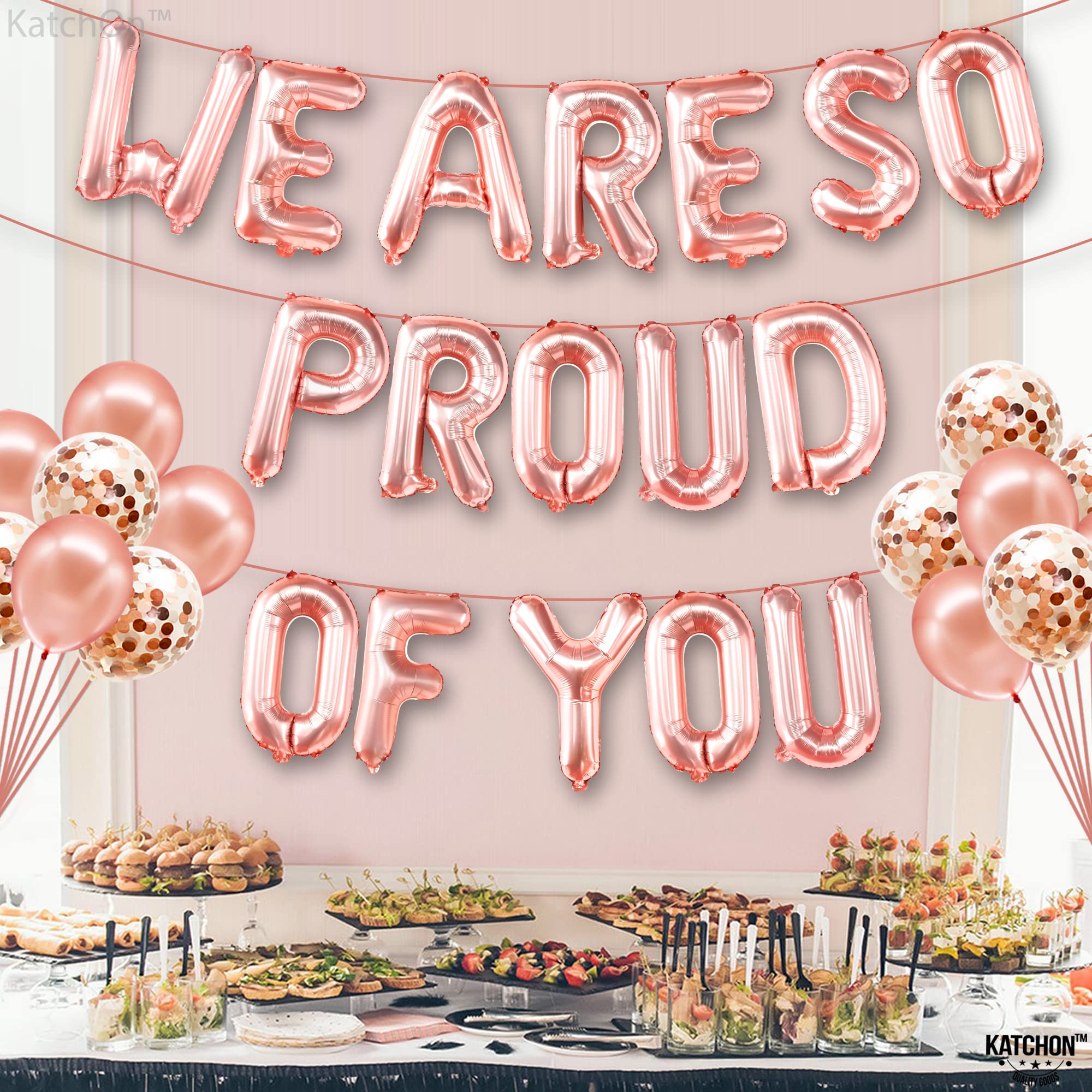 KatchOn We Are So Proud of You Balloons – 27-Pack, 16 Inch Rose Gold Foil Balloon Set for 2026 Graduation Decorations