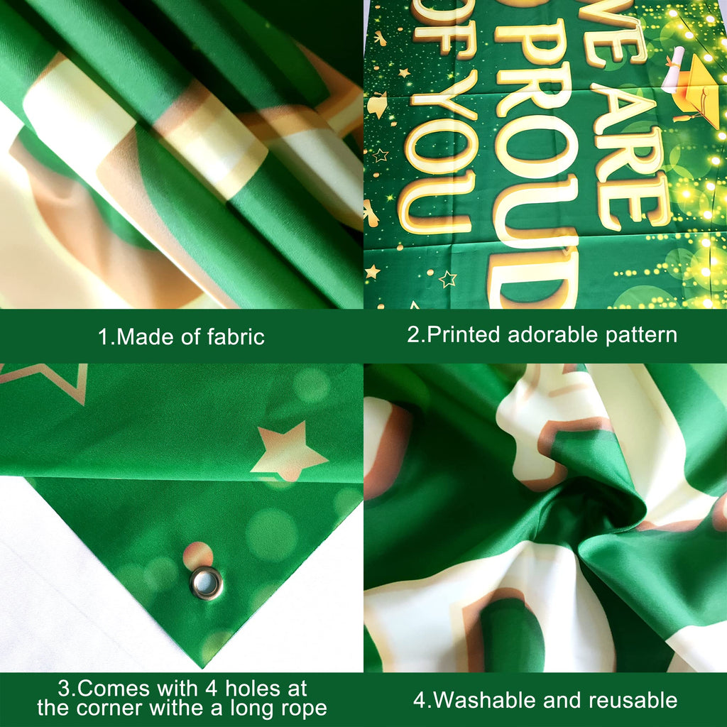 KatchOn We Are So Proud of You Banner – 72x44 Inch Green & Gold Graduation Backdrop for 2026 Party Decorations